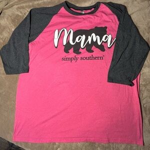 Simply Southern Mama Bear Raglan Tee Women’s XL Pink Gray 3/4 Sleeve